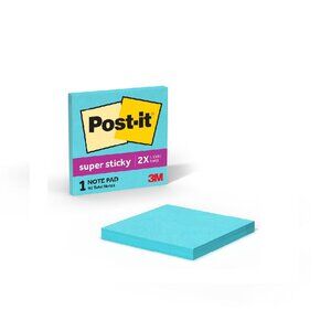 Post-it Super Sticky Notes, 3 in x 3 in, Aqua Blue, 1 Pad